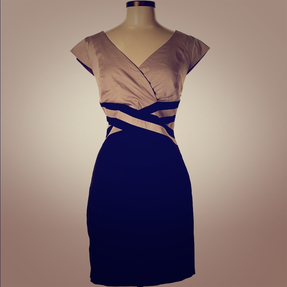 Black and Tan Above the Knee Shift Dress